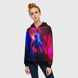 Толстовка на молнии женская Космонавт в пламени, цвет: 3D-черный — фото 2