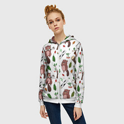 Толстовка на молнии женская Бобер и полено, цвет: 3D-белый — фото 2