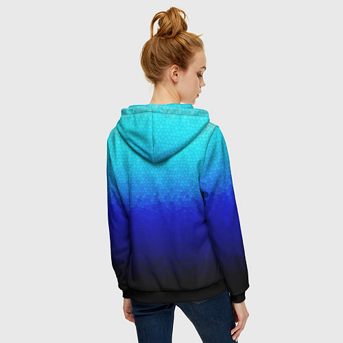 Женская толстовка на молнии Градиент мозаика из голубого в чёрный / 3D-Черный – фото 4