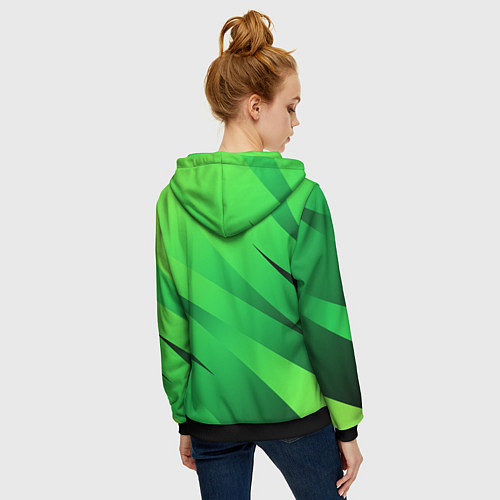 Женская толстовка на молнии Сочный зелёный абстрактные полосы / 3D-Черный – фото 4