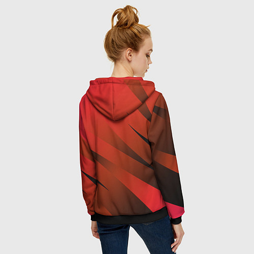 Женская толстовка на молнии Красно-коричневый абстрактные полосы / 3D-Черный – фото 4