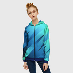 Толстовка на молнии женская Сине-голубой абстрактные полосы, цвет: 3D-синий — фото 2