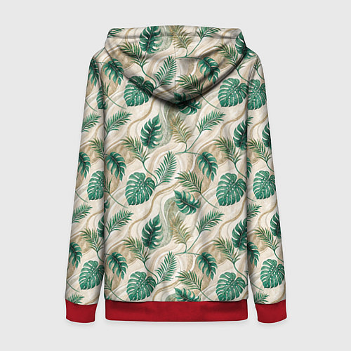 Женская толстовка на молнии Листья монстеры на мраморном фоне / 3D-Красный – фото 2