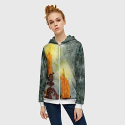 Толстовка на молнии женская Две горящие свечи в темноте, цвет: 3D-белый — фото 2