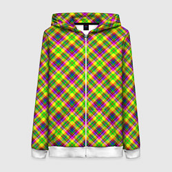 Толстовка на молнии женская Желто синий клетчатый рубашечный узор, цвет: 3D-белый