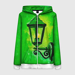 Толстовка на молнии женская Уличный зелёный фонарь, цвет: 3D-белый