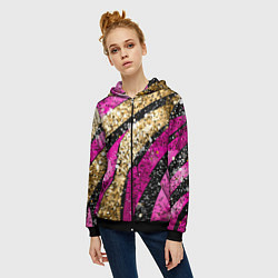 Толстовка на молнии женская Розовые и золотые полосы - текстура, цвет: 3D-черный — фото 2