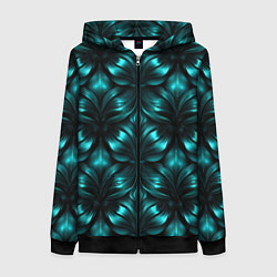 Женская толстовка на молнии Зеленые узоры из абстрактных листьев - блестящий п