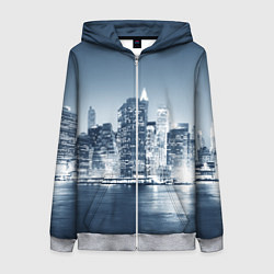 Толстовка на молнии женская New York город, цвет: 3D-меланж