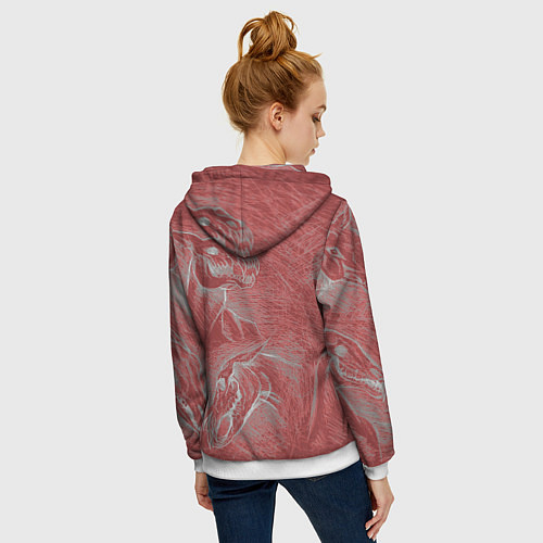 Женская толстовка на молнии Черепа лошадей - эскиз / 3D-Белый – фото 4