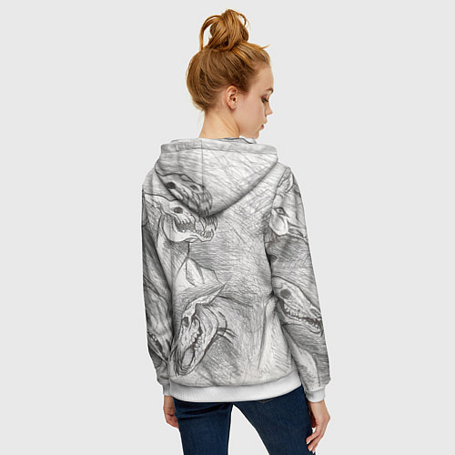 Женская толстовка на молнии Черепа лошадей - эскиз / 3D-Белый – фото 4