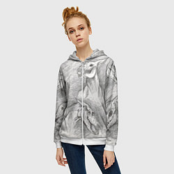 Толстовка на молнии женская Черепа лошадей - эскиз, цвет: 3D-белый — фото 2