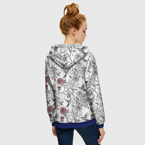 Женская толстовка на молнии Колибри и розы / 3D-Синий – фото 4