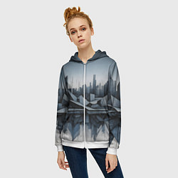 Толстовка на молнии женская Небоскребы и скалы, цвет: 3D-белый — фото 2