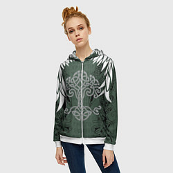 Толстовка на молнии женская Древние руны и древо жизни с крыльями, цвет: 3D-белый — фото 2