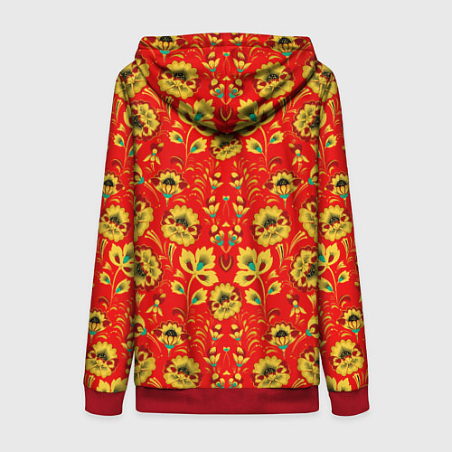 Женская толстовка на молнии Традиционный русский узор / 3D-Красный – фото 2