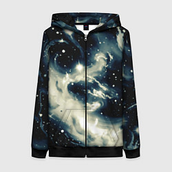 Женская толстовка на молнии Космический абстрактный чёрно-синий