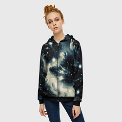 Толстовка на молнии женская Космический абстрактный чёрно-синий, цвет: 3D-черный — фото 2