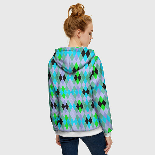 Женская толстовка на молнии Геометрический узор с разноцветными ромбами / 3D-Белый – фото 4