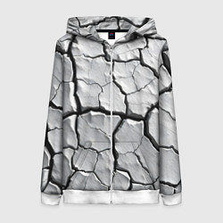 Толстовка на молнии женская Серая растрескавшаяся глина, цвет: 3D-белый