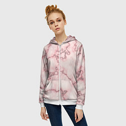 Толстовка на молнии женская Розовая абстракция с мраморной текстурой и блеском, цвет: 3D-белый — фото 2