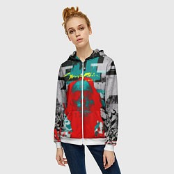Толстовка на молнии женская Cyberpunk 2077 гранж, цвет: 3D-белый — фото 2