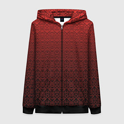 Женская толстовка на молнии Тёмно-красный цветочный орнамент градиент