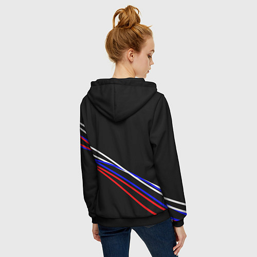 Женская толстовка на молнии Герб и полосы цветов флага на чёрном / 3D-Черный – фото 4