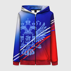 Женская толстовка на молнии Герб России и градиент бело-сине-красный