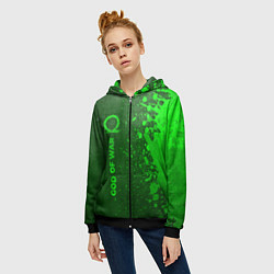 Толстовка на молнии женская God of War - green gradient по-вертикали, цвет: 3D-черный — фото 2