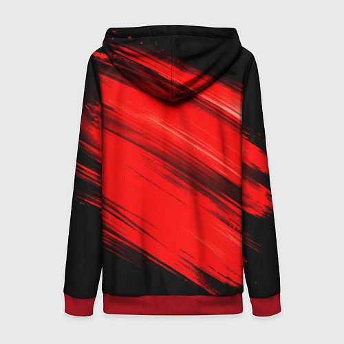Женская толстовка на молнии Красные мазги краски на черном / 3D-Красный – фото 2