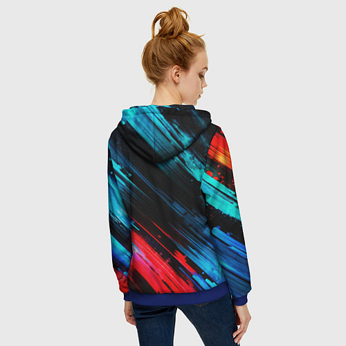 Женская толстовка на молнии Синяя и красная краска на черном / 3D-Синий – фото 4