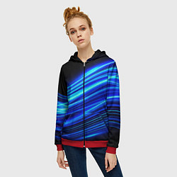 Толстовка на молнии женская Синие неоновые линии краски, цвет: 3D-красный — фото 2