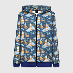 Толстовка на молнии женская Маяк в облаках, цвет: 3D-синий