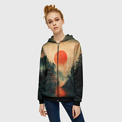 Толстовка на молнии женская Старый Японский монастырь, цвет: 3D-черный — фото 2