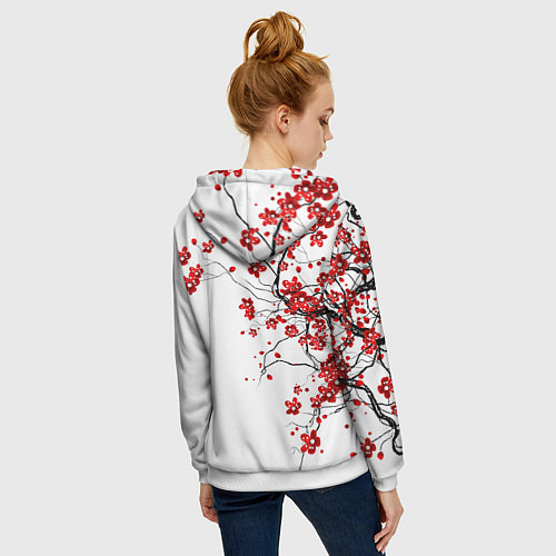 Женская толстовка на молнии Сакура с иероглифом Любовь / 3D-Белый – фото 4