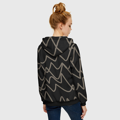 Женская толстовка на молнии Кривые рукописные линии чёрно-коричневый / 3D-Черный – фото 4