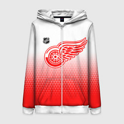 Толстовка на молнии женская Детройт Ред Уингз - красно белый градиент, цвет: 3D-белый