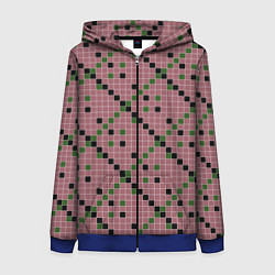 Толстовка на молнии женская Коричневая с черным и зеленым плитка, цвет: 3D-синий