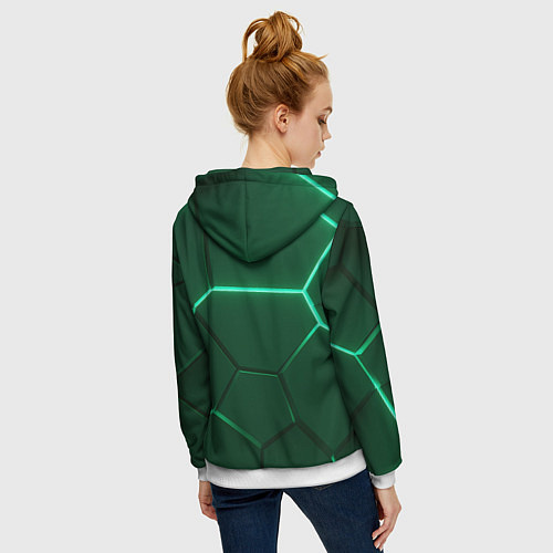 Женская толстовка на молнии Зеленые плиты с неоном / 3D-Белый – фото 4