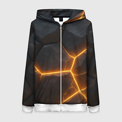 Толстовка на молнии женская Черные плиты с оранжевой молнией, цвет: 3D-белый