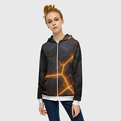 Толстовка на молнии женская Черные плиты с оранжевой молнией, цвет: 3D-белый — фото 2