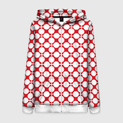 Толстовка на молнии женская Красно белый узор в клетку и горох, цвет: 3D-белый