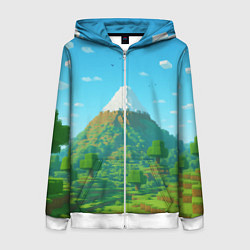 Толстовка на молнии женская Пейзаж Minecraft с горой со снежной шапкой, цвет: 3D-белый