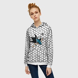 Толстовка на молнии женская Сан Хосе Шаркс - белые плиты, цвет: 3D-белый — фото 2