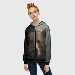 Толстовка на молнии женская Человек-медведь, цвет: 3D-черный — фото 2