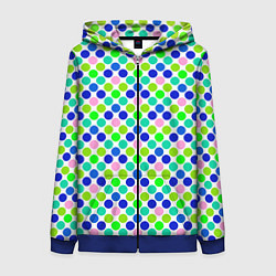 Толстовка на молнии женская Разноцветный синий розовый зеленый горох на белом, цвет: 3D-синий