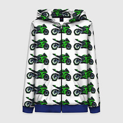 Толстовка на молнии женская Motorbike green, цвет: 3D-синий