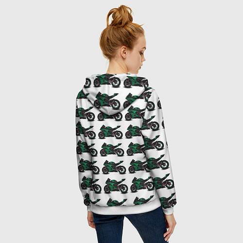Женская толстовка на молнии Motorbike dark green / 3D-Белый – фото 4