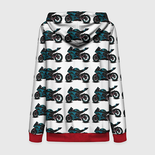 Женская толстовка на молнии Motorbike blue / 3D-Красный – фото 2